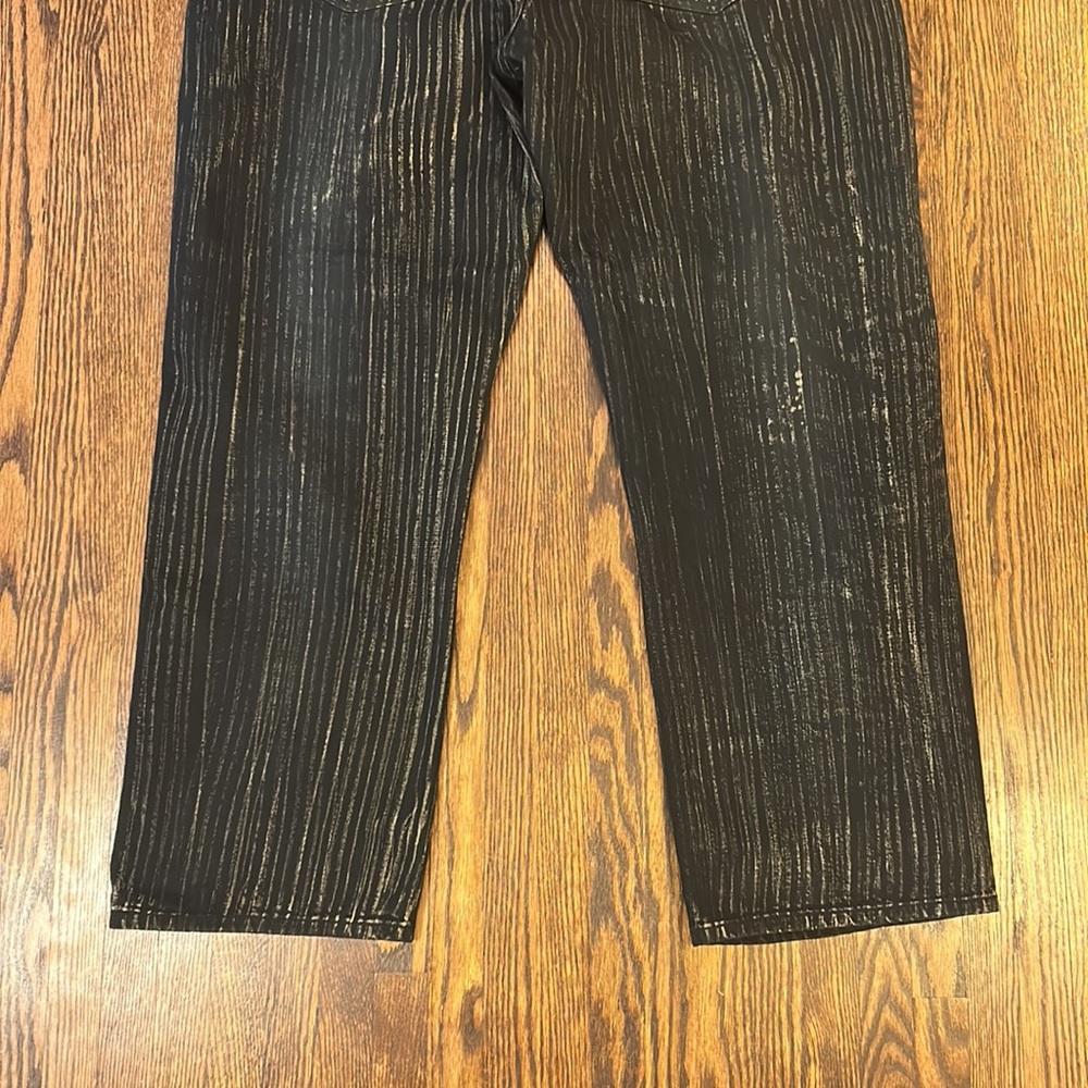 Men's Black Pinstripe Jeans with Gray Knee Patches - Picture 8 of 11